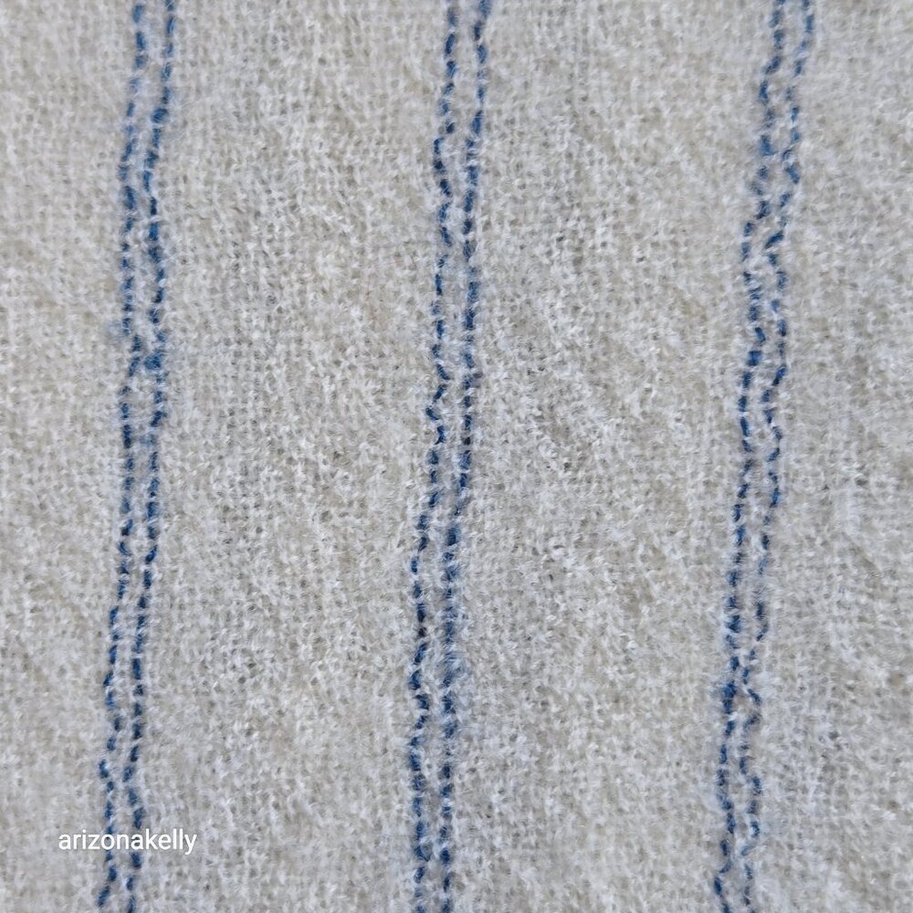J. Crew Wool Scarf Lightweight White with Blue Stripes - Picture 7 of 13